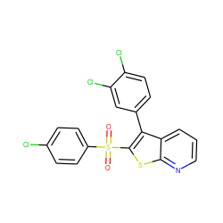 O=S(=O)(c1ccc(Cl)cc1)c1sc2ncccc2c1-c1ccc(Cl)c(Cl)c1 ZINC000149341258