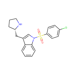 O=S(=O)(c1ccc(Cl)cc1)n1cc(C[C@@H]2CCCN2)c2ccccc21 ZINC000028526135