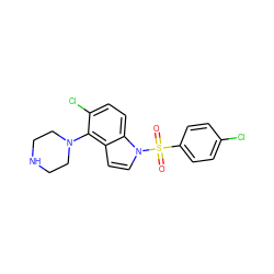 O=S(=O)(c1ccc(Cl)cc1)n1ccc2c(N3CCNCC3)c(Cl)ccc21 ZINC000028523368