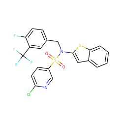 O=S(=O)(c1ccc(Cl)nc1)N(Cc1ccc(F)c(C(F)(F)F)c1)c1cc2ccccc2s1 ZINC000115230482