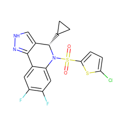 O=S(=O)(c1ccc(Cl)s1)N1c2cc(F)c(F)cc2-c2n[nH]cc2[C@@H]1C1CC1 ZINC000045317184