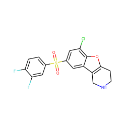 O=S(=O)(c1ccc(F)c(F)c1)c1cc(Cl)c2oc3c(c2c1)CNCC3 ZINC000147515804