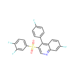 O=S(=O)(c1ccc(F)c(F)c1)c1cnc2cc(F)ccc2c1-c1ccc(F)cc1 ZINC000067335421