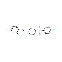 O=S(=O)(c1ccc(F)cc1)C1CCN(CCc2ccc(F)cc2F)CC1 ZINC000013472089