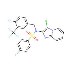 O=S(=O)(c1ccc(F)cc1)N(Cc1ccc(F)c(C(F)(F)F)c1)c1nc2ccccn2c1Cl ZINC000167636338