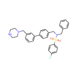 O=S(=O)(c1ccc(F)cc1)N(Cc1ccccc1)Cc1ccc(-c2cccc(CN3CCNCC3)c2)cc1 ZINC000049069098