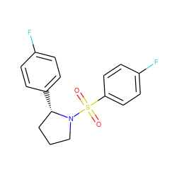 O=S(=O)(c1ccc(F)cc1)N1CCC[C@@H]1c1ccc(F)cc1 ZINC000025372547