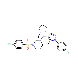 O=S(=O)(c1ccc(F)cc1)N1CCC2=Cc3c(cnn3-c3ccc(F)cc3)C[C@]2(CN2CCCC2)C1 ZINC000029128215