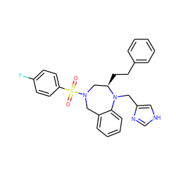 O=S(=O)(c1ccc(F)cc1)N1Cc2ccccc2N(Cc2c[nH]cn2)[C@H](CCc2ccccc2)C1 ZINC000025984514