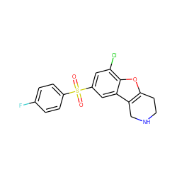 O=S(=O)(c1ccc(F)cc1)c1cc(Cl)c2oc3c(c2c1)CNCC3 ZINC000147495012