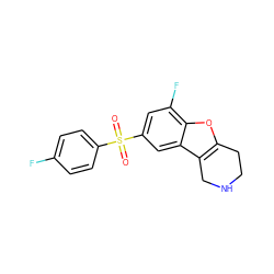 O=S(=O)(c1ccc(F)cc1)c1cc(F)c2oc3c(c2c1)CNCC3 ZINC000147619244