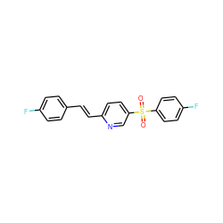 O=S(=O)(c1ccc(F)cc1)c1ccc(/C=C/c2ccc(F)cc2)nc1 ZINC000028889281