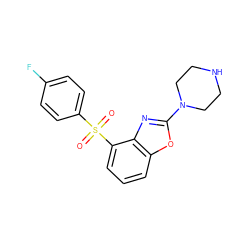 O=S(=O)(c1ccc(F)cc1)c1cccc2oc(N3CCNCC3)nc12 ZINC000040873300