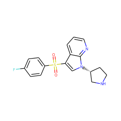 O=S(=O)(c1ccc(F)cc1)c1cn([C@@H]2CCNC2)c2ncccc12 ZINC000028862174