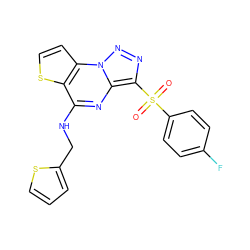 O=S(=O)(c1ccc(F)cc1)c1nnn2c1nc(NCc1cccs1)c1sccc12 ZINC000095556782