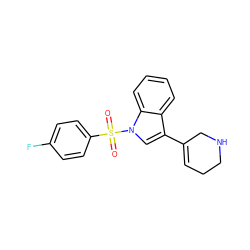 O=S(=O)(c1ccc(F)cc1)n1cc(C2=CCCNC2)c2ccccc21 ZINC000028526550