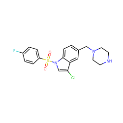 O=S(=O)(c1ccc(F)cc1)n1cc(Cl)c2cc(CN3CCNCC3)ccc21 ZINC000043196753