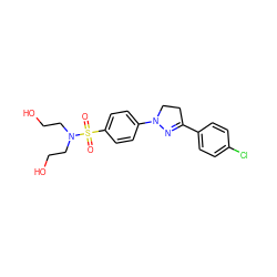 O=S(=O)(c1ccc(N2CCC(c3ccc(Cl)cc3)=N2)cc1)N(CCO)CCO ZINC000008828572