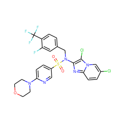 O=S(=O)(c1ccc(N2CCOCC2)nc1)N(Cc1ccc(C(F)(F)F)c(F)c1)c1nc2ccc(Cl)cn2c1Cl ZINC000167642501