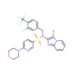 O=S(=O)(c1ccc(N2CCOCC2)nc1)N(Cc1ccc(C(F)(F)F)c(F)c1)c1nc2ccccn2c1Br ZINC000167644824