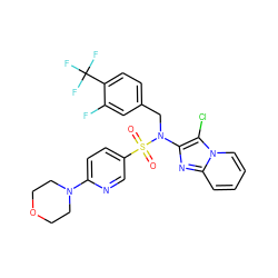 O=S(=O)(c1ccc(N2CCOCC2)nc1)N(Cc1ccc(C(F)(F)F)c(F)c1)c1nc2ccccn2c1Cl ZINC000167647133