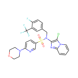 O=S(=O)(c1ccc(N2CCOCC2)nc1)N(Cc1ccc(F)c(C(F)(F)F)c1)c1nc2ccccn2c1Cl ZINC000147687898