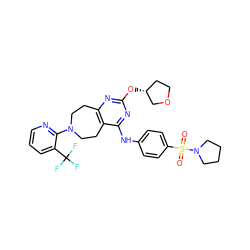 O=S(=O)(c1ccc(Nc2nc(O[C@@H]3CCOC3)nc3c2CCN(c2ncccc2C(F)(F)F)CC3)cc1)N1CCCC1 ZINC000145056176