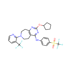 O=S(=O)(c1ccc(Nc2nc(OC3CCCC3)nc3c2CCN(c2ncccc2C(F)(F)F)CC3)cc1)C(F)(F)F ZINC000144124412