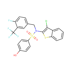 O=S(=O)(c1ccc(O)cc1)N(Cc1ccc(F)c(C(F)(F)F)c1)c1sc2ccccc2c1Cl ZINC000115231968