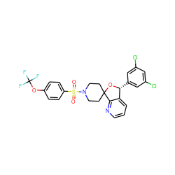 O=S(=O)(c1ccc(OC(F)(F)F)cc1)N1CCC2(CC1)O[C@H](c1cc(Cl)cc(Cl)c1)c1cccnc12 ZINC000072317817