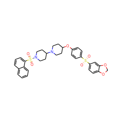 O=S(=O)(c1ccc(OC2CCN(C3CCN(S(=O)(=O)c4cccc5ccccc45)CC3)CC2)cc1)c1ccc2c(c1)OCO2 ZINC000027998911