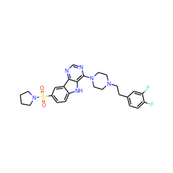 O=S(=O)(c1ccc2[nH]c3c(N4CCN(CCc5ccc(F)c(F)c5)CC4)ncnc3c2c1)N1CCCC1 ZINC000100777188