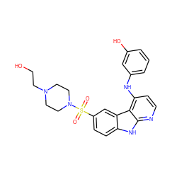 O=S(=O)(c1ccc2[nH]c3nccc(Nc4cccc(O)c4)c3c2c1)N1CCN(CCO)CC1 ZINC000103297576