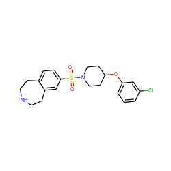 O=S(=O)(c1ccc2c(c1)CCNCC2)N1CCC(Oc2cccc(Cl)c2)CC1 ZINC000040422182