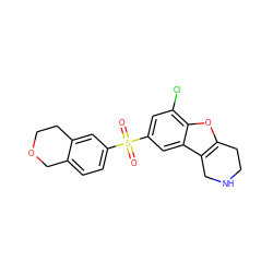 O=S(=O)(c1ccc2c(c1)CCOC2)c1cc(Cl)c2oc3c(c2c1)CNCC3 ZINC000147540244