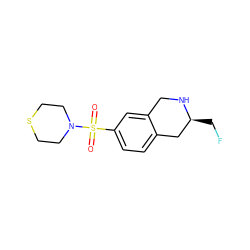 O=S(=O)(c1ccc2c(c1)CN[C@@H](CF)C2)N1CCSCC1 ZINC000013581950