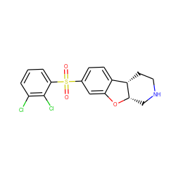 O=S(=O)(c1ccc2c(c1)O[C@H]1CNCC[C@@H]21)c1cccc(Cl)c1Cl ZINC000073197509