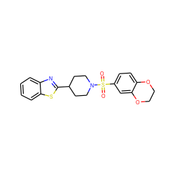 O=S(=O)(c1ccc2c(c1)OCCO2)N1CCC(c2nc3ccccc3s2)CC1 ZINC000001327405