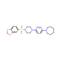 O=S(=O)(c1ccc2c(c1)OCO2)N1CCN(c2ccc(N3CCCCCC3)nn2)CC1 ZINC001772630163