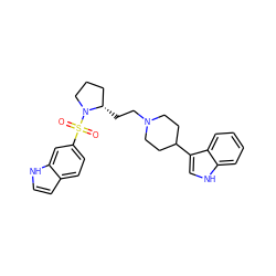 O=S(=O)(c1ccc2cc[nH]c2c1)N1CCC[C@@H]1CCN1CCC(c2c[nH]c3ccccc23)CC1 ZINC000003989383