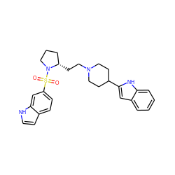 O=S(=O)(c1ccc2cc[nH]c2c1)N1CCC[C@@H]1CCN1CCC(c2cc3ccccc3[nH]2)CC1 ZINC000013819791