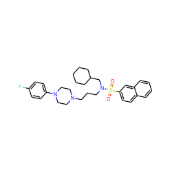 O=S(=O)(c1ccc2ccccc2c1)N(CCCN1CCN(c2ccc(F)cc2)CC1)CC1CCCCC1 ZINC000045372252