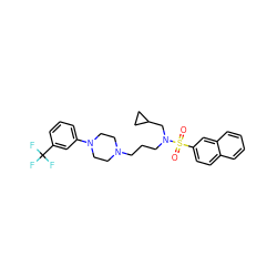 O=S(=O)(c1ccc2ccccc2c1)N(CCCN1CCN(c2cccc(C(F)(F)F)c2)CC1)CC1CC1 ZINC000045372100