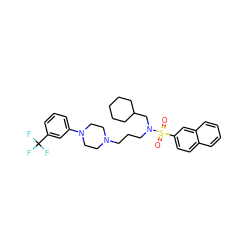 O=S(=O)(c1ccc2ccccc2c1)N(CCCN1CCN(c2cccc(C(F)(F)F)c2)CC1)CC1CCCCC1 ZINC000049766844