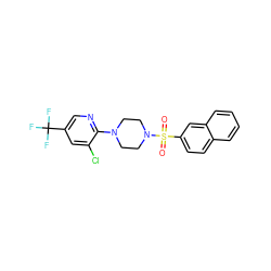 O=S(=O)(c1ccc2ccccc2c1)N1CCN(c2ncc(C(F)(F)F)cc2Cl)CC1 ZINC000020223985