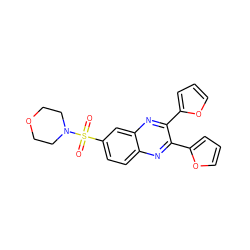 O=S(=O)(c1ccc2nc(-c3ccco3)c(-c3ccco3)nc2c1)N1CCOCC1 ZINC000003219862