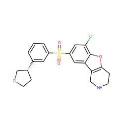 O=S(=O)(c1cccc([C@@H]2CCOC2)c1)c1cc(Cl)c2oc3c(c2c1)CNCC3 ZINC000143408952