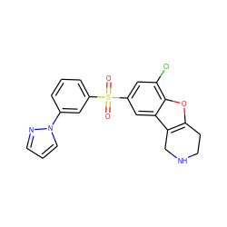 O=S(=O)(c1cccc(-n2cccn2)c1)c1cc(Cl)c2oc3c(c2c1)CNCC3 ZINC000147464753