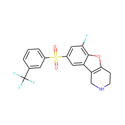 O=S(=O)(c1cccc(C(F)(F)F)c1)c1cc(F)c2oc3c(c2c1)CNCC3 ZINC000147510397