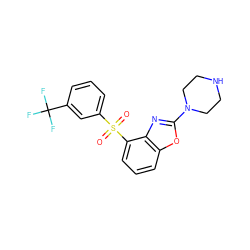 O=S(=O)(c1cccc(C(F)(F)F)c1)c1cccc2oc(N3CCNCC3)nc12 ZINC000040865881